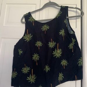 Loft medium linen blend palm tree top navy